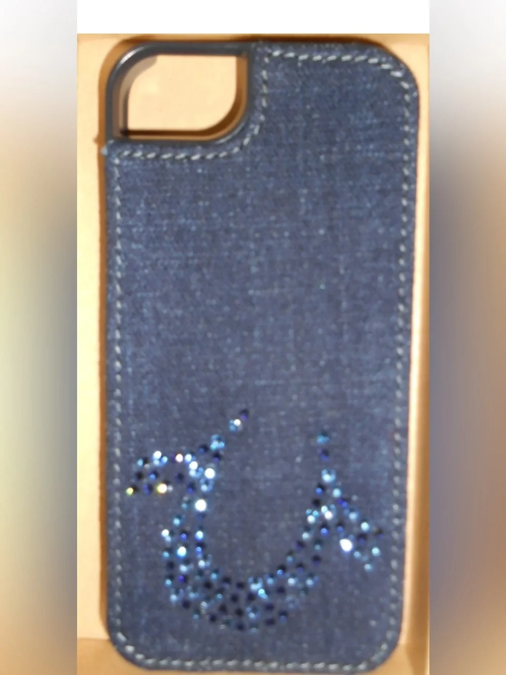 True Religion Dark Blue Denim iPhone 5 5s Case with Blue Rhinestone Logo